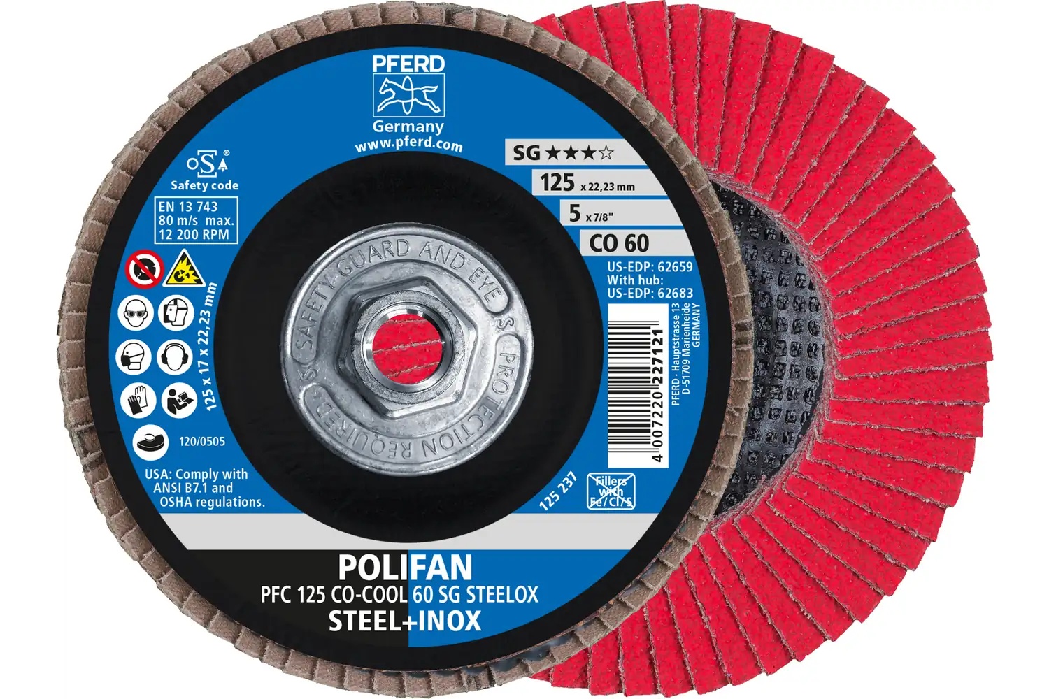 Picture of Pferd Flap Disc, 5" x 5/8-11, Co-Cool SG Steelox, 60 Grit, T29, Conical, Ceramic oxide